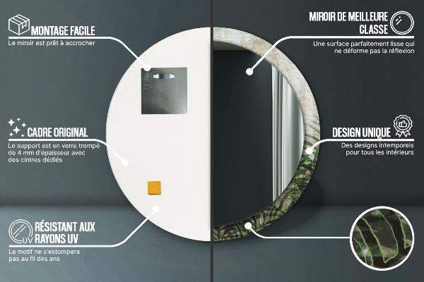 Rund spegel med tryck Ormbunksblad