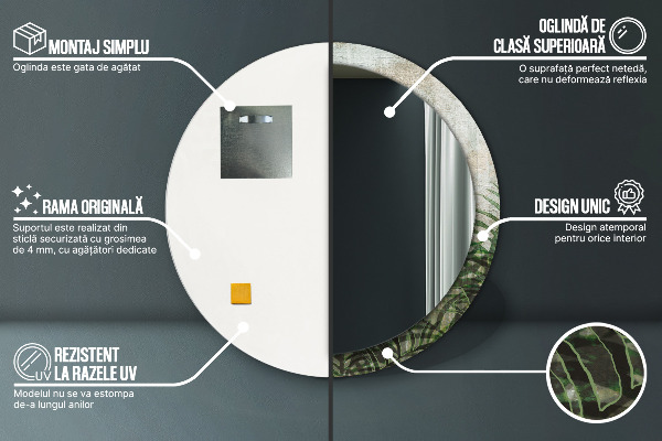 Rund spegel med tryck Ormbunksblad