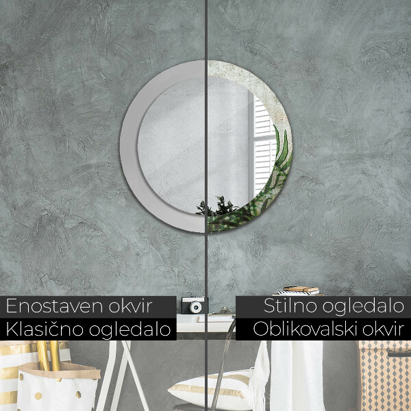 Rund spegel med tryck Ormbunksblad