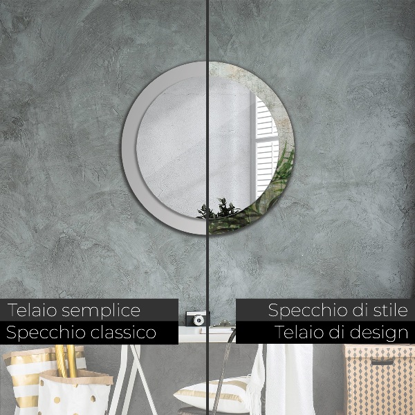 Rund spegel med tryck Ormbunksblad