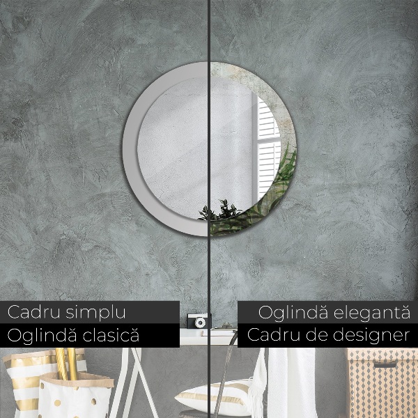 Rund spegel med tryck Ormbunksblad