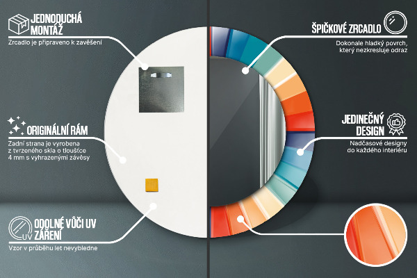 Rund spegel med tryck Radiella koncentriska ränder