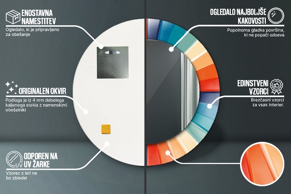 Rund spegel med tryck Radiella koncentriska ränder