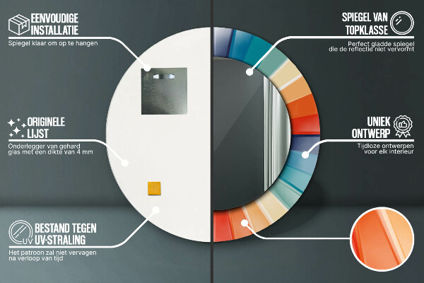 Rund spegel med tryck Radiella koncentriska ränder
