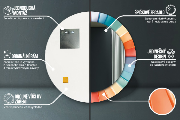 Rund spegel med tryck Radiella koncentriska ränder
