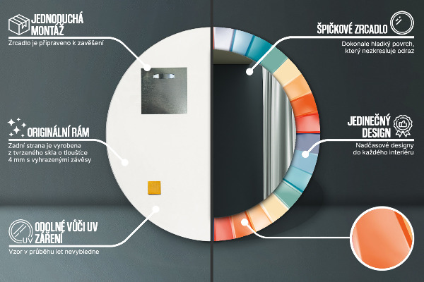 Rund spegel med tryck Radiella koncentriska ränder