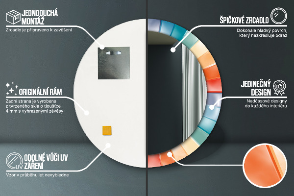 Rund spegel med tryck Radiella koncentriska ränder