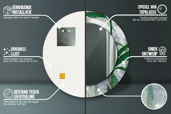 Rund spegel med tryck Tropiska löv