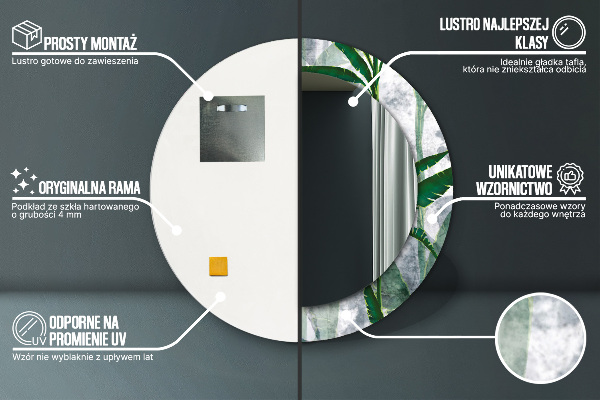 Rund spegel med tryck Tropiska löv