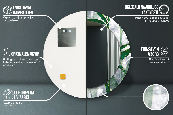 Rund spegel med tryck Tropiska löv