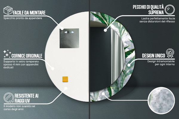 Rund spegel med tryck Tropiska löv