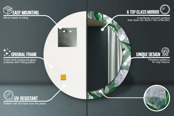 Rund spegel med tryck Tropiska löv