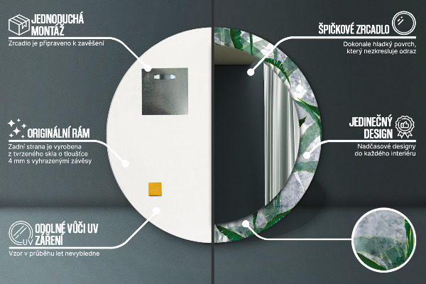 Rund spegel med tryck Tropiska löv