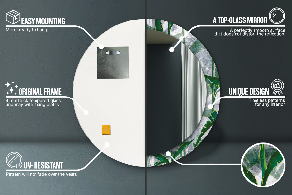 Rund spegel med tryck Tropiska löv