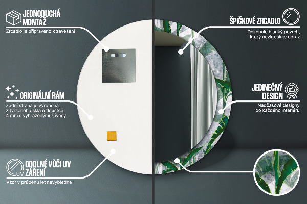 Rund spegel med tryck Tropiska löv