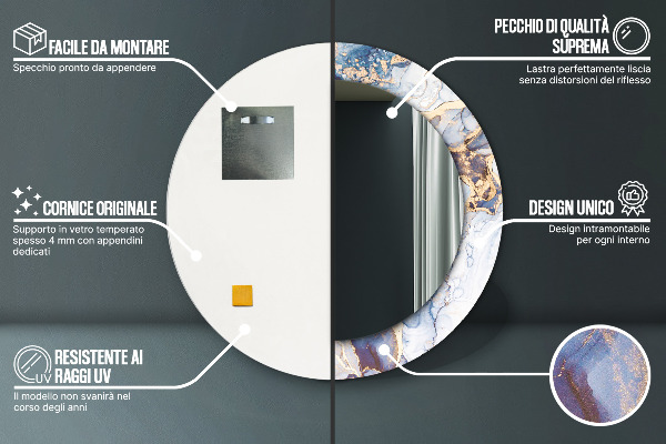 Rund spegel med tryck Abstrakt flytande konst