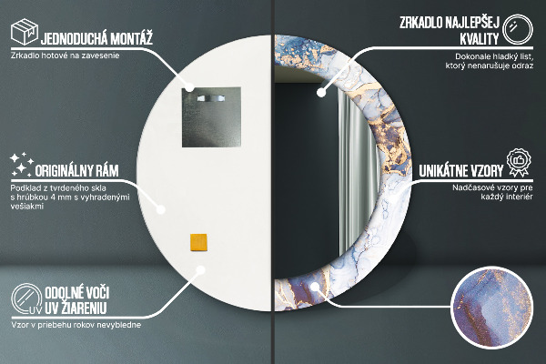 Rund spegel med tryck Abstrakt flytande konst