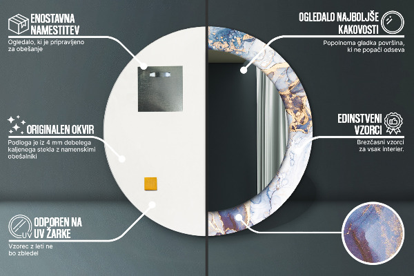 Rund spegel med tryck Abstrakt flytande konst