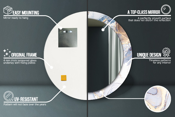Rund spegel med tryck Abstrakt flytande konst