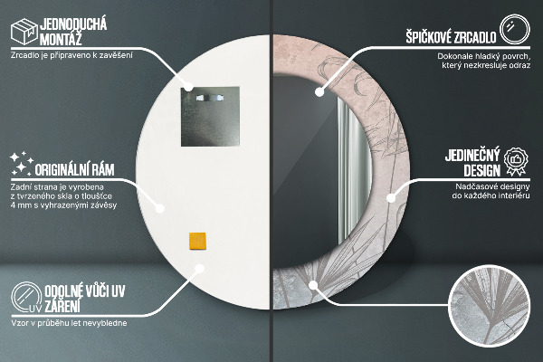 Rund spegel med tryck Tropiska blommor
