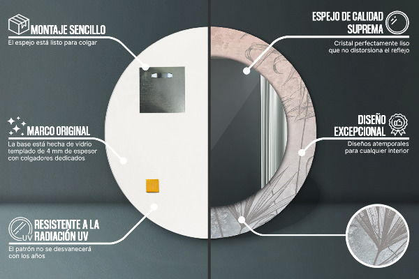 Rund spegel med tryck Tropiska blommor