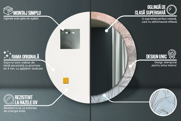 Rund spegel med tryck Tropiska blommor