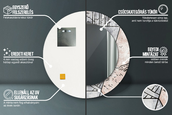 Rund spegel med tryck Abstrakta djur