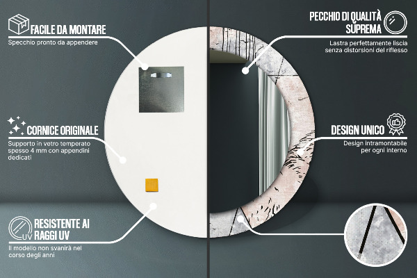 Rund spegel med tryck Abstrakta djur