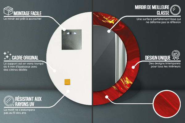 Rund spegel med tryck Röd marmor
