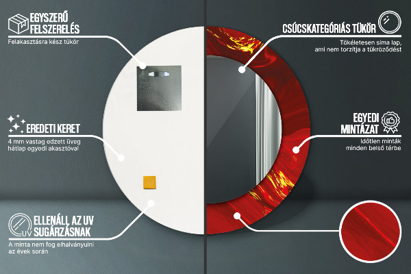 Rund spegel med tryck Röd marmor