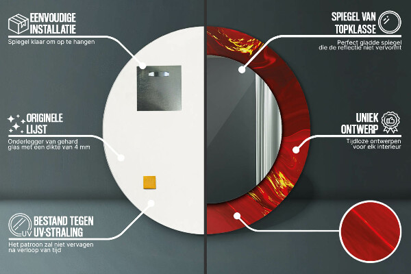 Rund spegel med tryck Röd marmor