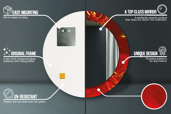Rund spegel med tryck Röd marmor