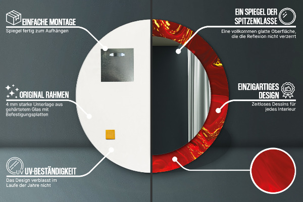 Rund spegel med tryck Röd marmor