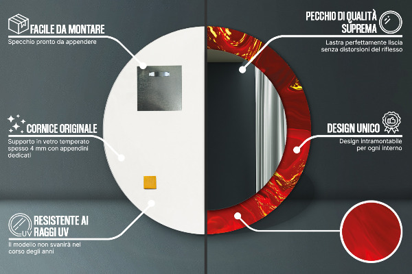 Rund spegel med tryck Röd marmor