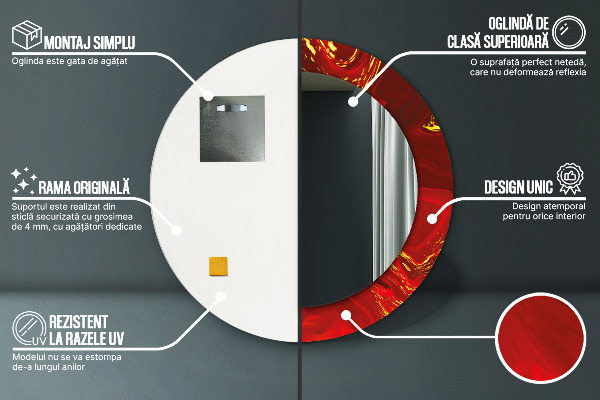 Rund spegel med tryck Röd marmor