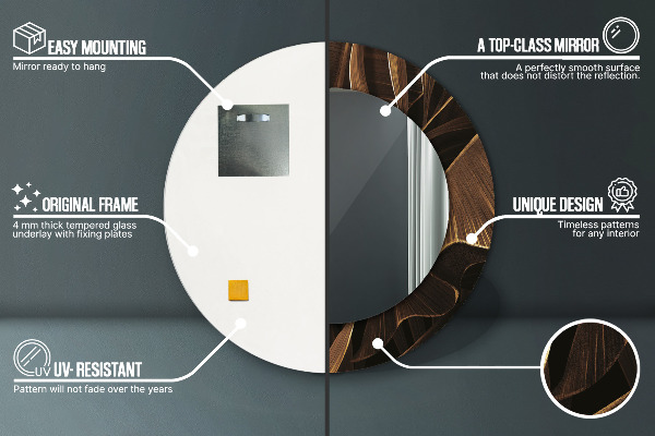 Rund spegel med tryck Bruna bananblad