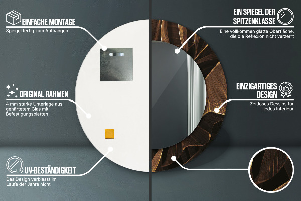 Rund spegel med tryck Bruna bananblad