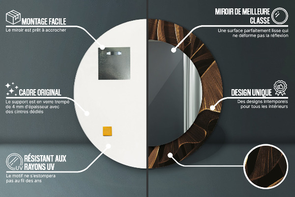 Rund spegel med tryck Bruna bananblad