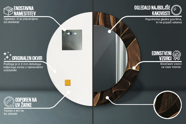 Rund spegel med tryck Bruna bananblad