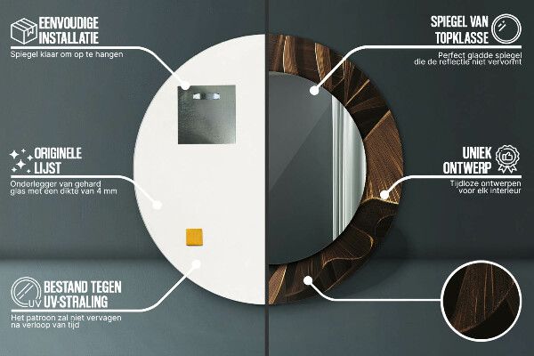 Rund spegel med tryck Bruna bananblad