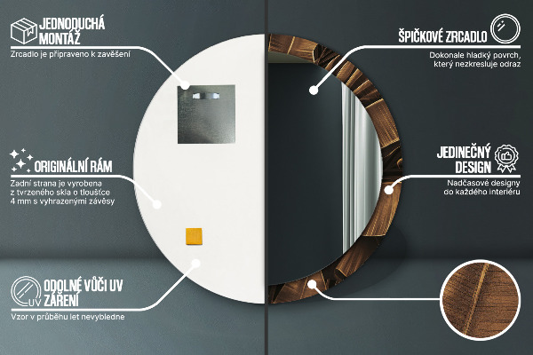 Rund spegel med tryck Bruna bananblad