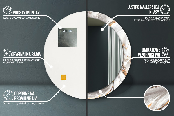 Rund spegel med tryck Ljus marmor