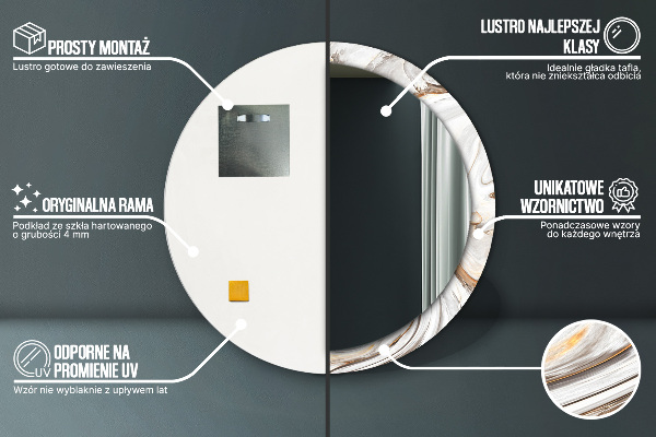 Rund spegel med tryck Ljus marmor
