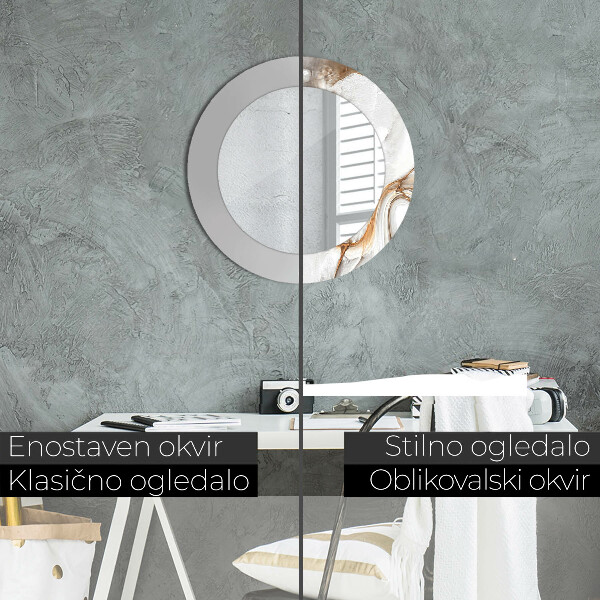 Rund spegel med tryck Ljus marmor