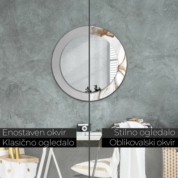 Rund spegel med tryck Ljus marmor