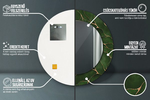 Rund spegel med tryck Abstrakt blad