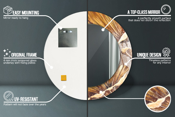 Rund spegel med tryck Gyllene blad