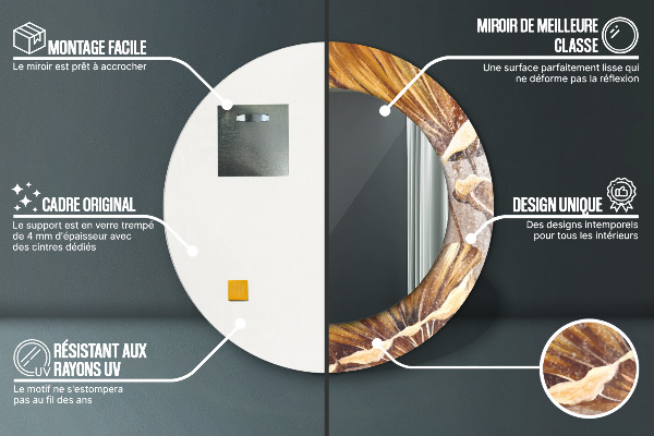 Rund spegel med tryck Gyllene blad