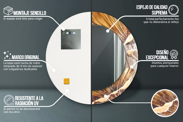 Rund spegel med tryck Gyllene blad