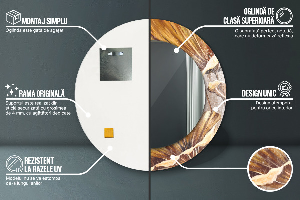 Rund spegel med tryck Gyllene blad